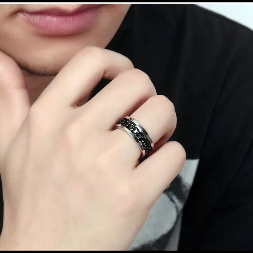 COPY - New!! Mens 925 Silver Spinner Black Chain Wedding Band ! - Picture 4 of 6